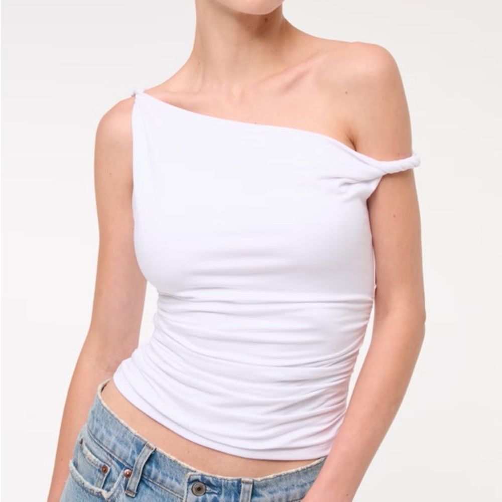 Abercrombie & Fitch White One-Shoulder Crop Top